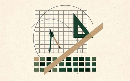 Geometric illustration of modular blocks, a drafting compass and set square
