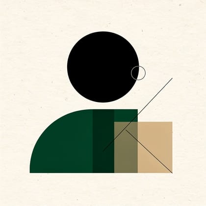 Abstract geometric portrait of Onik G. in ink, forest green and sand on paper